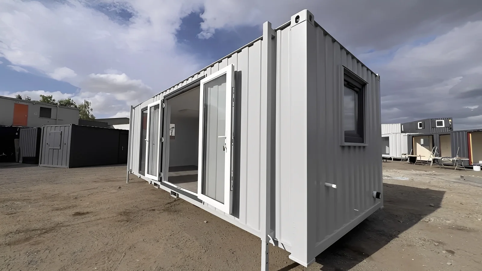 24ft x 9ft Site Office with Toilet – Sales Office / Marketing Suite / Portable Site Cabin - side view