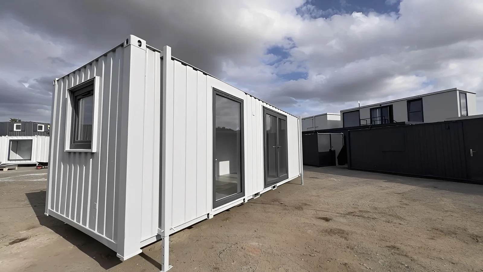 24ft x 9ft Site Office with Toilet – Sales Office / Marketing Suite / Portable Site Cabin - front view