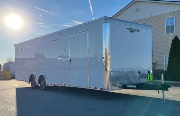 2026 28′ Millennium Extreme Car Hauler 2/6000# Spread Torsion Axles Aluminum Wheels .030 White