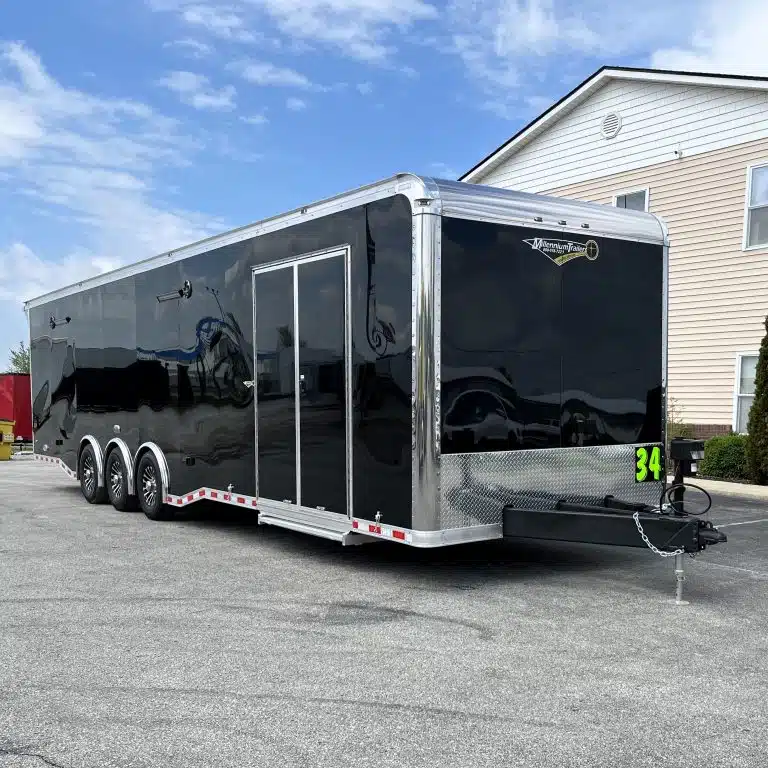 Enclosed Car Trailer 2025 34′ Haulmark Edge w/Wide Rear Opening & Premium Stereo System #9530 - front view